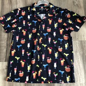 Island Haze Mens Beach Drink Theme Shirt Button Up Large  Short Sleeve
